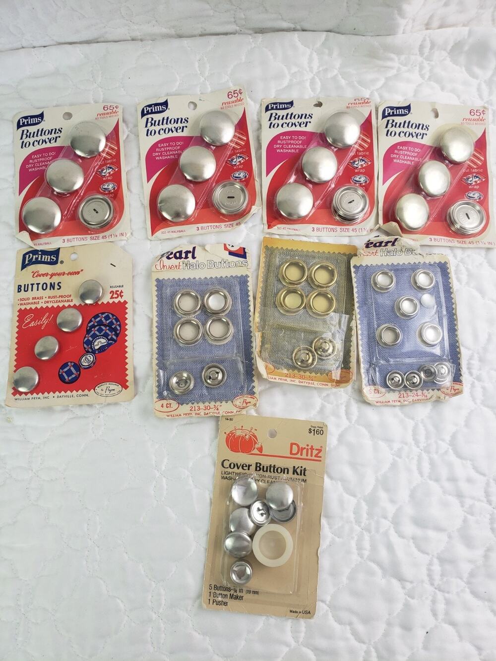 Vintage Prims Cover Your Own Buttons Kit /Drtiz /Pearl Halo Lot of 9